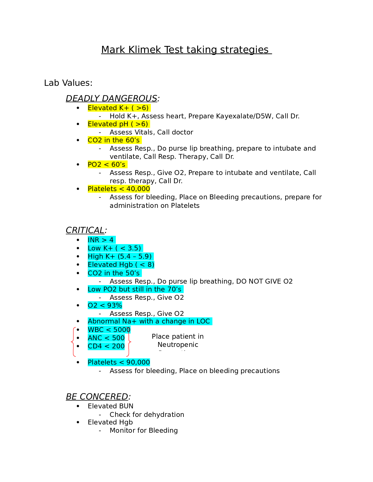 Preview image of Mark Klimek Test Taking Strategies document